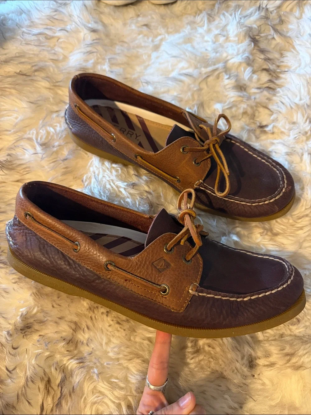 Sperry top sider Men's Two-Tone Brown Leather Boat Shoes slip ons hamptons 12
